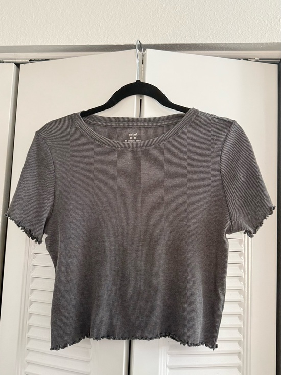 aerie Tops - Aerie Gray Ribbed Crop Tee